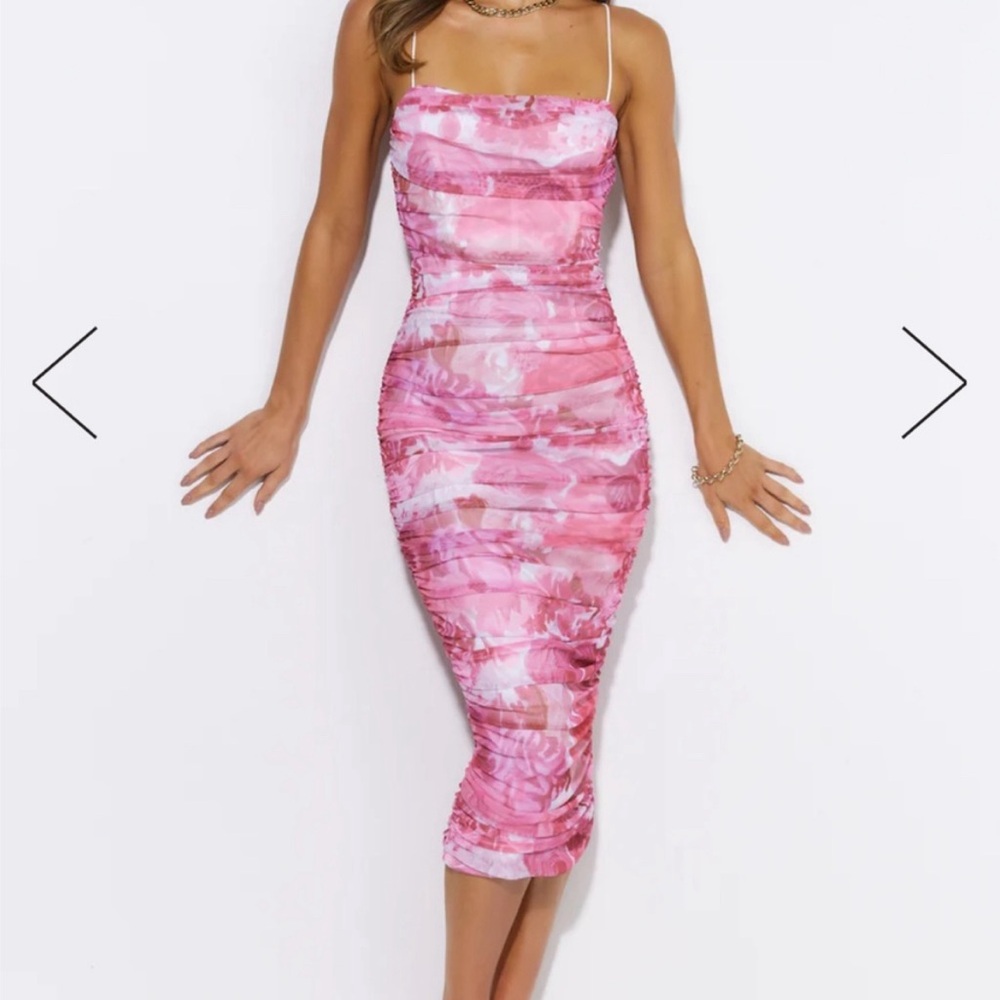 Hello Molly Mesh Midi Dress Pink